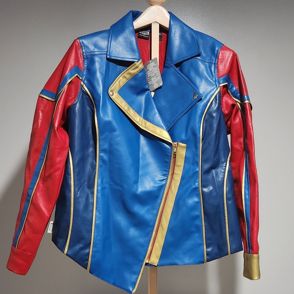 NWT Disney Ms. Marvel faux Leather Jacket Her Universe blue and red size 1X